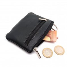 Monedero cuero 2 cremalleras con argolla para Llave CLASSIC negro 2