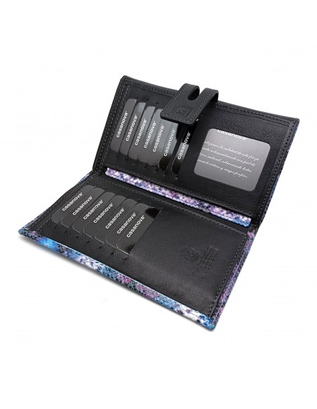 Monedero billetero de piel para mujer grande HIDRA azul