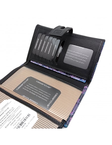 Monedero billetero de piel para mujer grande HIDRA azul