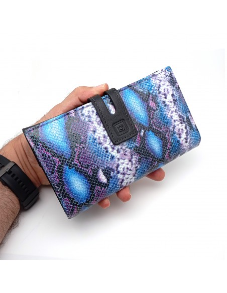 Monedero billetero de piel para mujer grande HIDRA azul