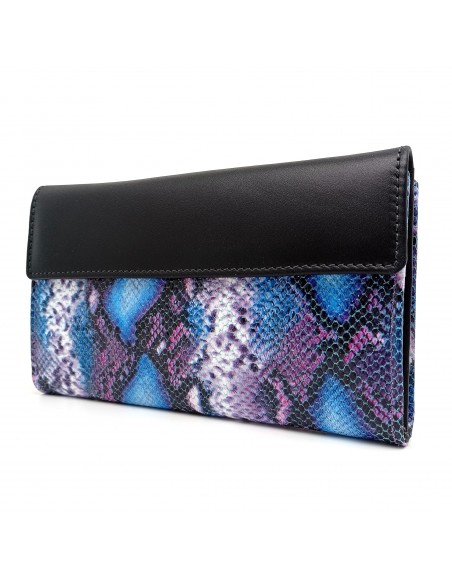 Monedero billetero de piel para mujer grande HIDRA azul