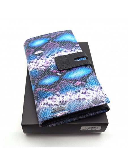 Monedero billetero de piel para mujer grande HIDRA azul