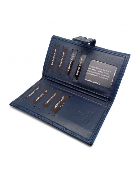 Monedero Billetera de Piel para Mujer Tamaño Grande, FLORES azul