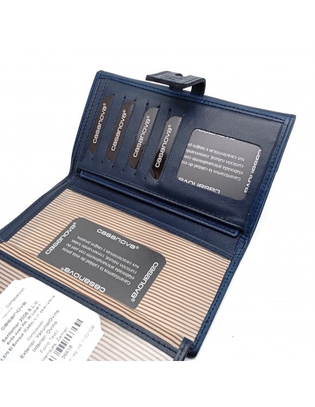 Monedero Billetera de Piel para Mujer Tamaño Grande, FLORES azul