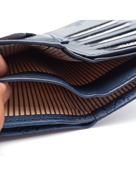 Monedero Billetera de Piel para Mujer Tamaño Grande, FLORES azul