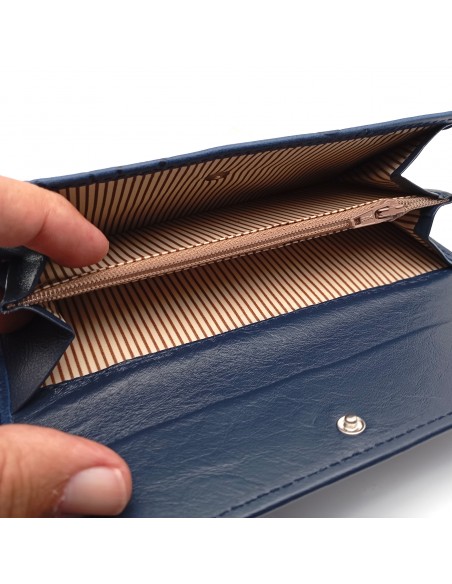 Monedero Billetera de Piel para Mujer Tamaño Grande, FLORES azul