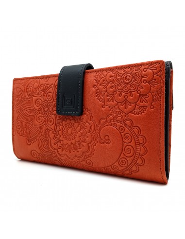 Monedero Billetera de Piel para Mujer Tamaño Grande, CACHEMIR naranja