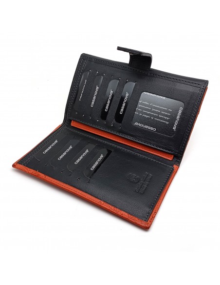 Monedero Billetera de Piel para Mujer Tamaño Grande, CACHEMIR naranja compartimentos