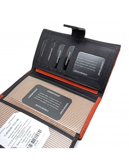 Monedero Billetera de Piel para Mujer Tamaño Grande, CACHEMIR naranja compartimentos internos