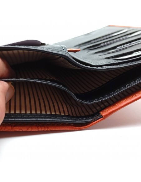 Monedero Billetera de Piel para Mujer Tamaño Grande, CACHEMIR naranja compartimentos para billetes