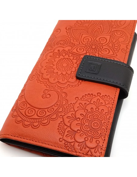 Monedero Billetera de Piel para Mujer Tamaño Grande, CACHEMIR naranja de frente