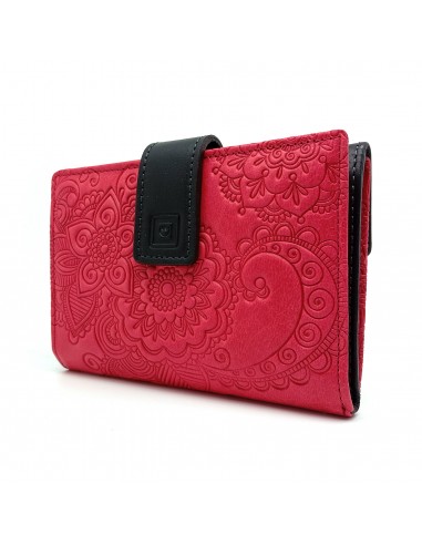 Monedero Billetera en Piel Para Mujer Tamaño Mediano, CACHEMIR fucsia