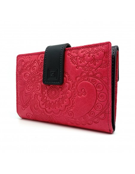 Monedero Billetera en Piel Para Mujer Tamaño Mediano, CACHEMIR fucsia