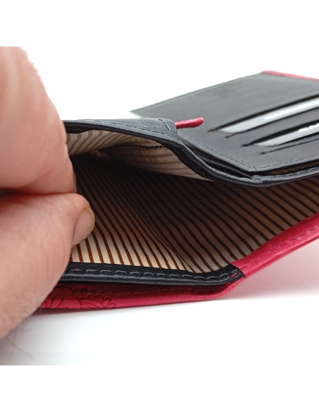 Monedero Billetera en Piel Para Mujer Tamaño Mediano, CACHEMIR fucsia compartimentos para billetes