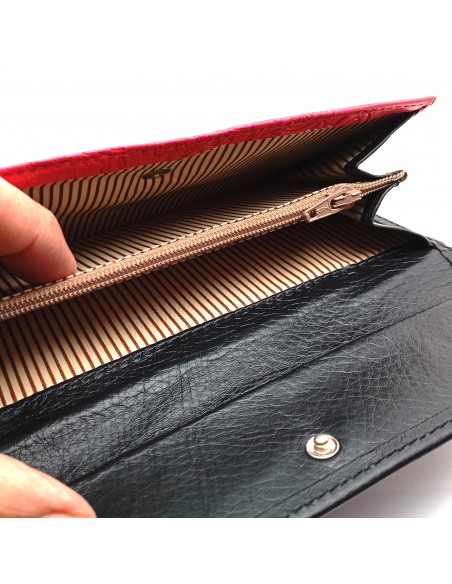 Monedero Billetera en Piel Para Mujer Tamaño Mediano, CACHEMIR fucsia compartimentos monedero