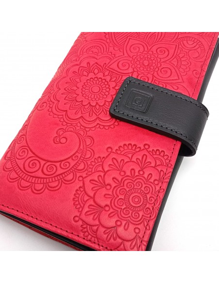 Monedero Billetera en Piel Para Mujer Tamaño Mediano, CACHEMIR fucsia