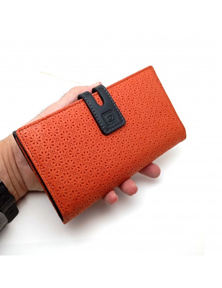 Monedero Billetera de Piel para Mujer Tamaño Grande, FELIZIA Naranja de frente