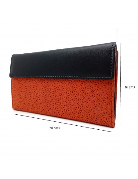 Monedero Billetera de Piel para Mujer Tamaño Grande, FELIZIA Naranja medidas