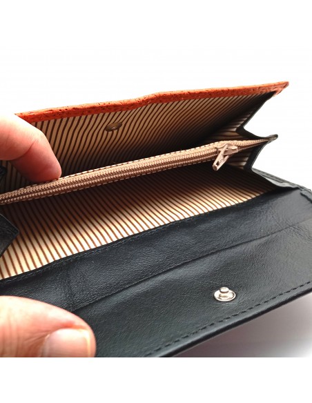 Monedero Billetera de Piel para Mujer Tamaño Grande, FELIZIA Naranja compartimentos para monedas