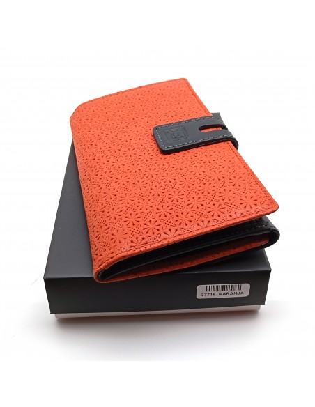 Monedero Billetera de Piel para Mujer Tamaño Grande, FELIZIA Naranja con caja
