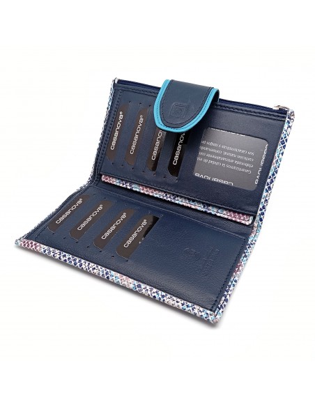 Monedero billetero de piel para mujer grande JADORE azul parte interna