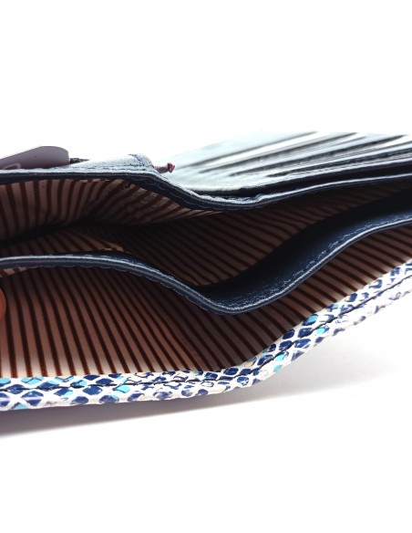 Monedero billetero de piel para mujer grande JADORE azul, compartimiento para billetes.