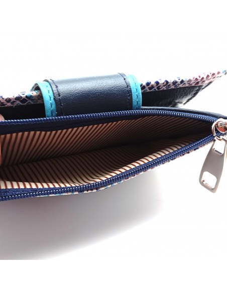 Monedero billetero de piel para mujer grande JADORE azul compartimiento con cierre cremallera