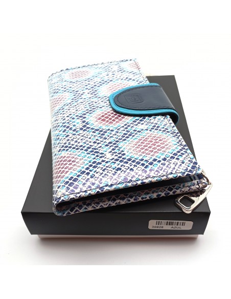 Monedero billetero de piel para mujer grande JADORE azul con caja