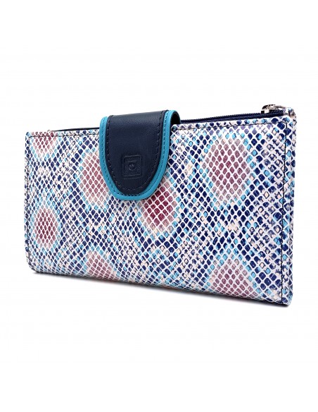 Monedero billetero de piel para mujer grande JADORE azul