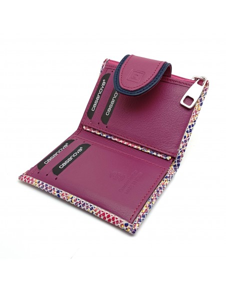 Cartera de piel para Mujer Pequeña con Monedero interior, JADORE malva parte interna.