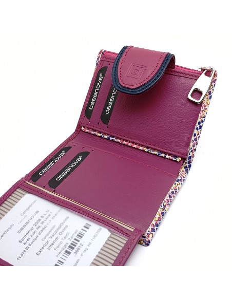 Cartera de piel para Mujer Pequeña con Monedero interior, JADORE malva parte interna compartimentos