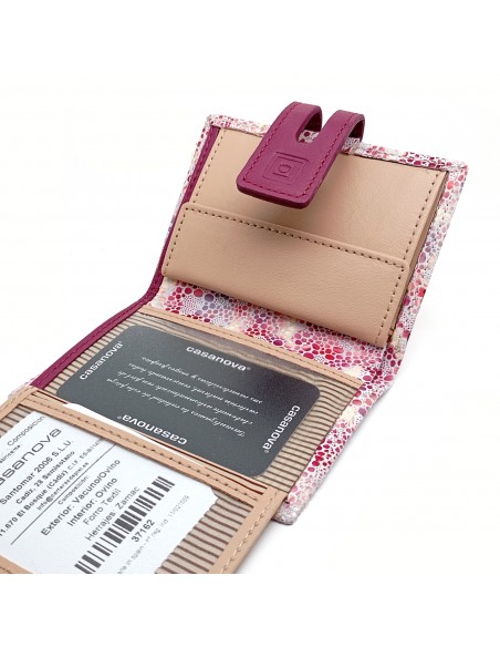 Cartera de piel para Mujer Pequeña con Monedero interior, PEZRAYA, color malva, compartimientos internos.