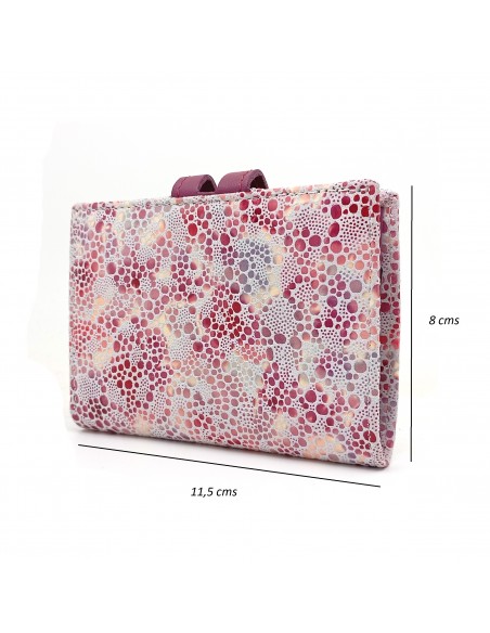 Cartera de piel para Mujer Pequeña con Monedero interior, PEZRAYA, color malva, medidas