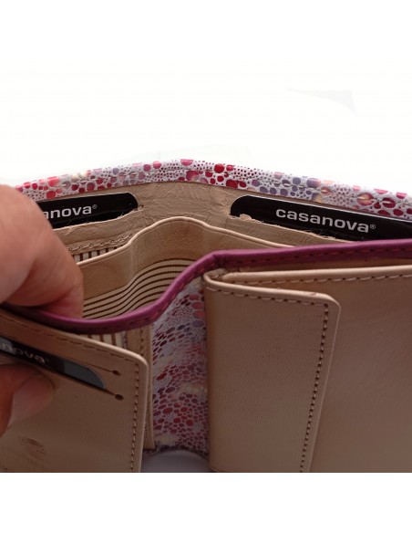 Cartera de piel para Mujer Pequeña con Monedero interior, PEZRAYA, color malva, compartimientos para billetes