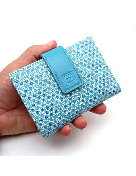 Cartera de piel para Mujer Pequeña con Monedero interior, MELISA turquesa exteerior