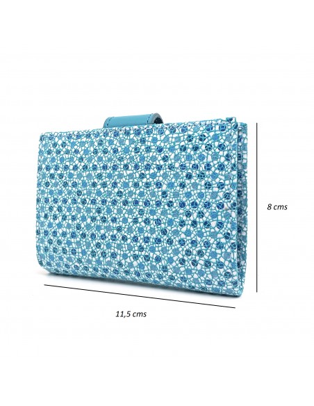 Cartera de piel para Mujer Pequeña con Monedero interior, MELISA turquesa, medidas.