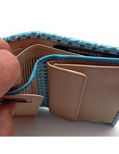 Cartera de piel para Mujer Pequeña con Monedero interior, MELISA turquesa compartimento para billetes