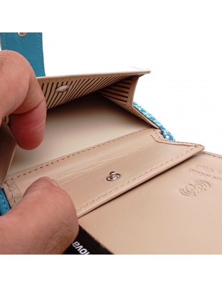 Cartera de piel para Mujer Pequeña con Monedero interior, MELISA turquesa compartimento para monedas.