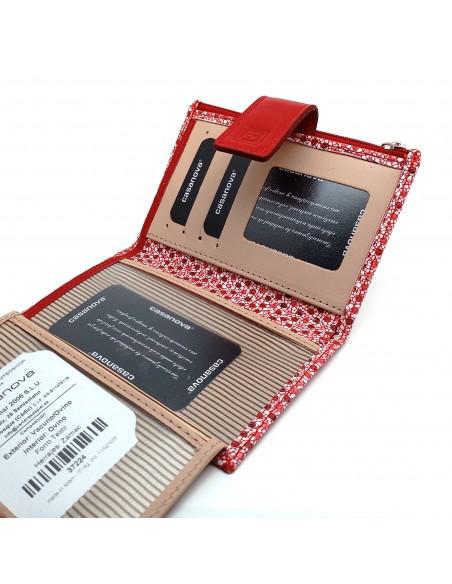 Monedero Billetera en Piel Para Mujer con cremallera,  Tamaño Mediano, MELISA rojo compartimiento tarjetas