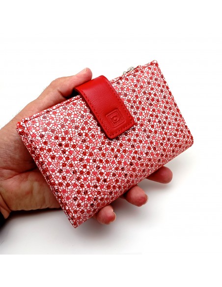 Monedero Billetera en Piel Para Mujer con cremallera,  Tamaño Mediano, MELISA rojo parte externa