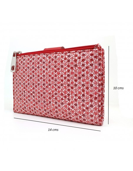 Monedero Billetera en Piel Para Mujer con cremallera,  Tamaño Mediano, MELISA rojo medidas