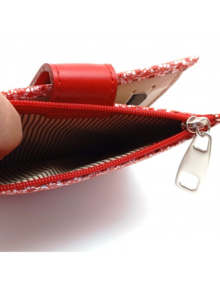 Monedero Billetera en Piel Para Mujer con cremallera,  Tamaño Mediano, MELISA rojo compartimiento para monedas