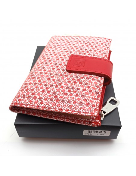 Monedero Billetera en Piel Para Mujer con cremallera,  Tamaño Mediano, MELISA rojo con caja