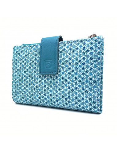 Monedero Billetera en Piel Para Mujer con cremallera,  Tamaño Mediano, MELISA azul