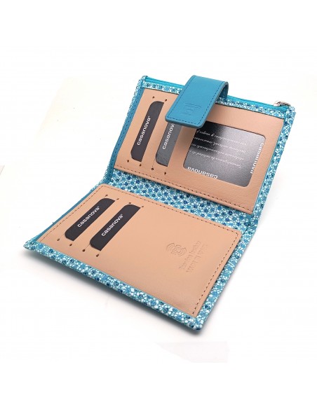 Monedero Billetera en Piel Para Mujer con cremallera,  Tamaño Mediano, MELISA azul parte interna