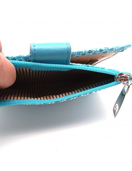 Monedero Billetera en Piel Para Mujer con cremallera,  Tamaño Mediano, MELISA azul compartimiento para monedas