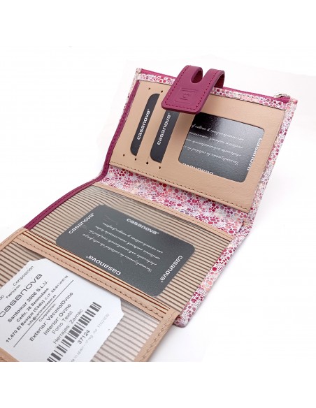 Monedero Billetera en Piel Para Mujer con cremallera,  Tamaño Mediano, PEZRAYA malva compartimientos tarjetas