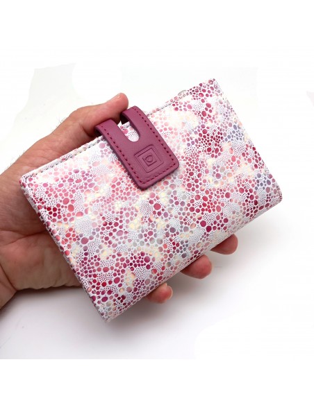 Monedero Billetera en Piel Para Mujer con cremallera,  Tamaño Mediano, PEZRAYA malva parte externa