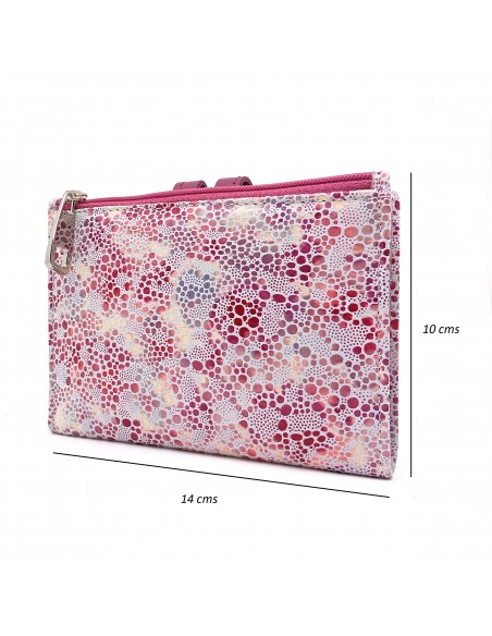 Monedero Billetera en Piel Para Mujer con cremallera,  Tamaño Mediano, PEZRAYA malva medidas