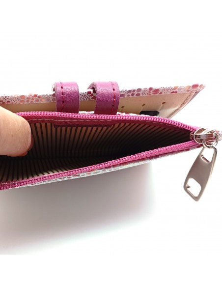 Monedero Billetera en Piel Para Mujer con cremallera,  Tamaño Mediano, PEZRAYA malva compartimiento con cremallera